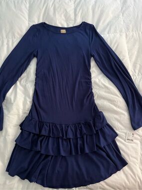 Free People Navy Long-Sleeve Ruffle Tier Dress
